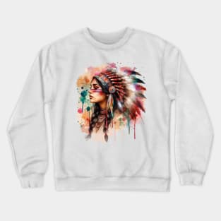 Native american woman watercolor Crewneck Sweatshirt